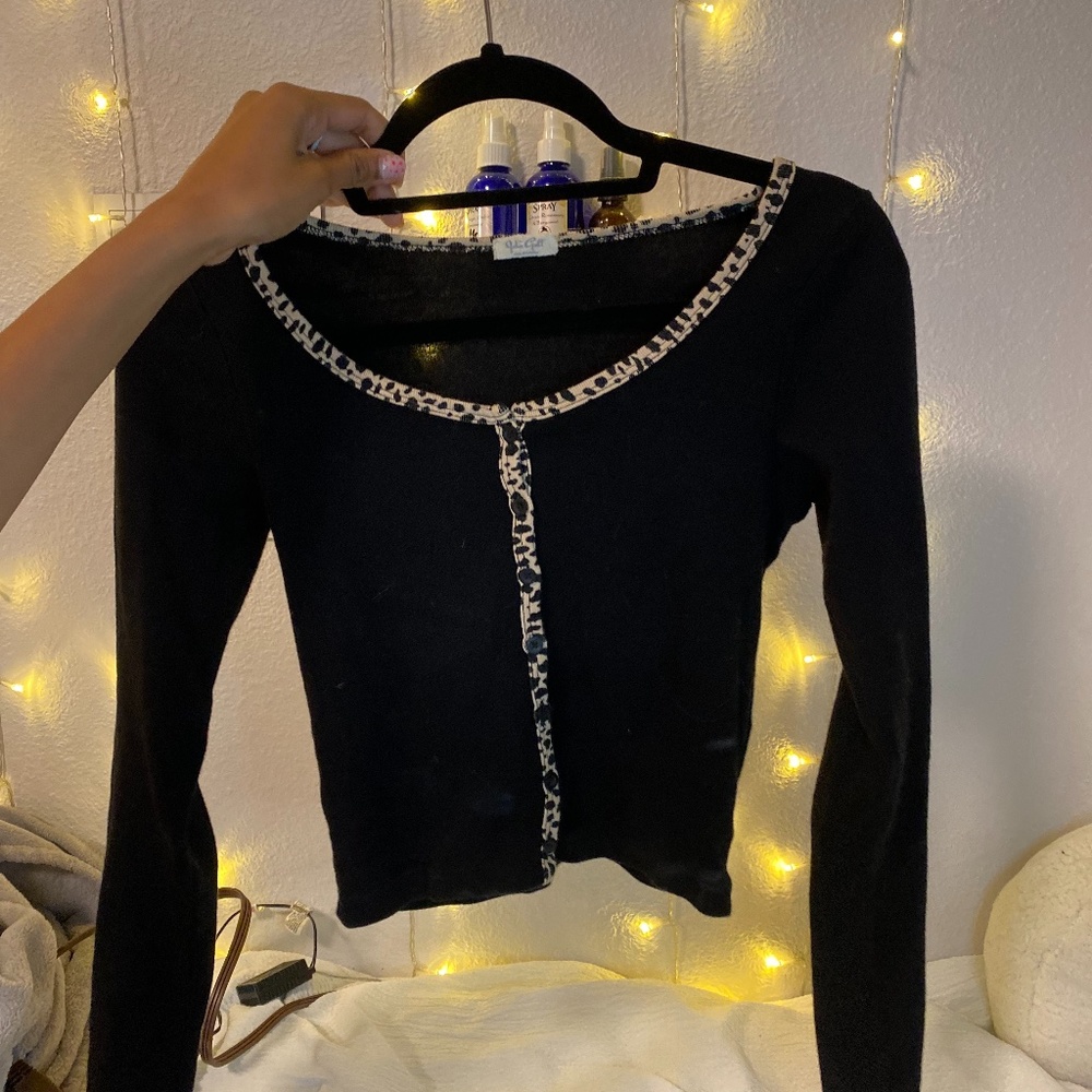 Black Cheetah Lined Button up Long Sleeve